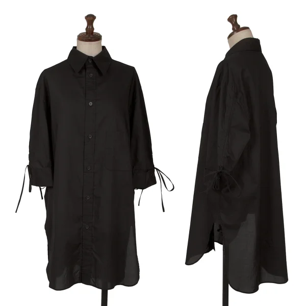 Y's Cotton Shirred Sleeve Design Blouse Black 2 K-162137_001