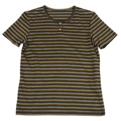 Mademoiselle NON NON Linen Striped Henley Neck T Shirt