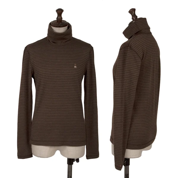Mademoiselle NON NON Wool Point Logo Embroidery Striped Turtleneck Top Brown 38M K-162152_001