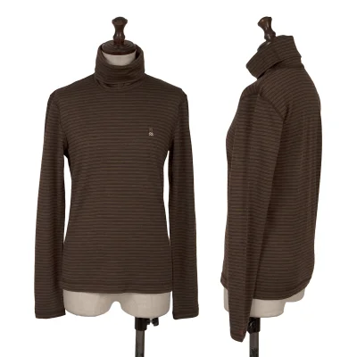 Mademoiselle NON NON Wool Point Logo Embroidery Striped Turtleneck Top