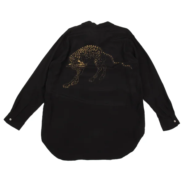 Yohji Yamamoto POUR HOMME Leopard Back Printed Open Collar Shirt Black S-M K-162166_001