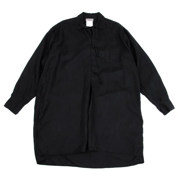 Yohji Yamamoto POUR HOMME Linen China Button Pullover Long Shirt Black S-M K-162167_001