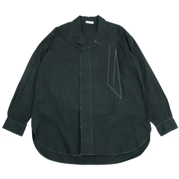 Yohji Yamamoto POUR HOMME Stitch Design Open Collar Shirt Dark Green S-M K-162168_001