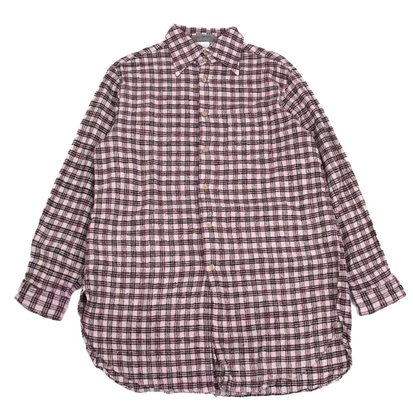 Yohji Yamamoto POUR HOMME Silk Tweed Check Shirt Pink M K-162170_001