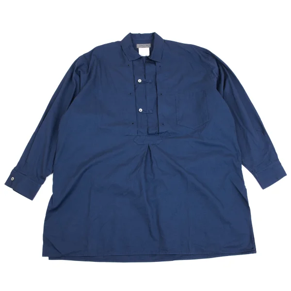 Yohji Yamamoto POUR HOMME Cotton Eyelet Button Pullover Long Shirt Blue S-M K-162171_001
