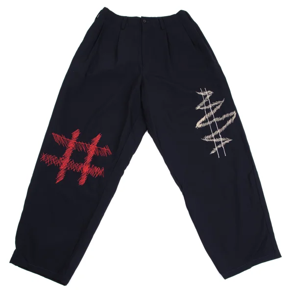 Yohji Yamamoto POUR HOMME Wool Gaba Embroidery Design Tuck Pants Navy M K-162173_001