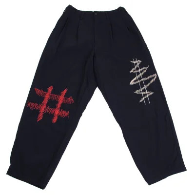 Yohji Yamamoto POUR HOMME Wool Gaba Embroidery Design Tuck Pants