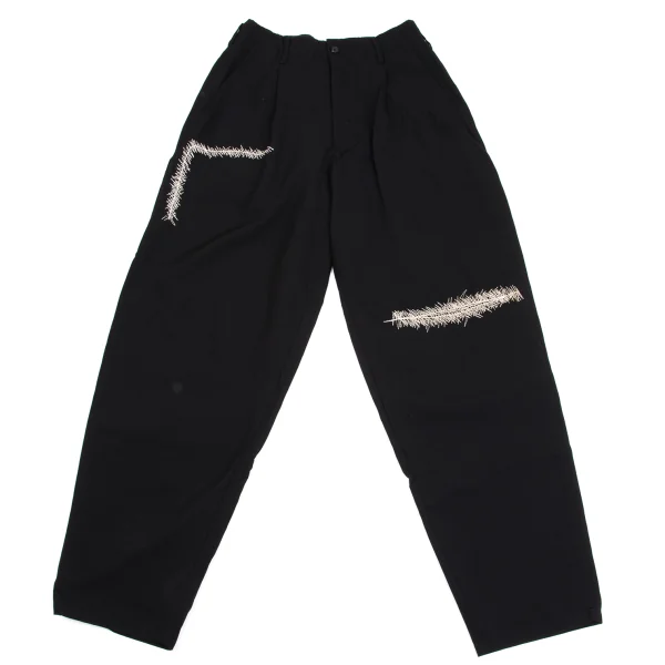 Yohji Yamamoto POUR HOMME Wool Gaba Embroidery Design Tuck Pants Black S K-162174_001