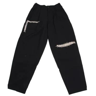 Yohji Yamamoto POUR HOMME Wool Gaba Embroidery Design Tuck Pants
