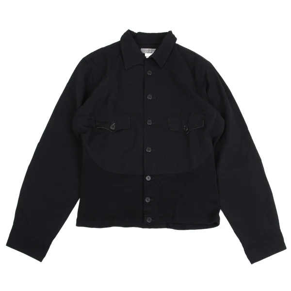 Yohji Yamamoto POUR HOMME Wool Gaba Knit Switching Flap Pocket Shirt Jacket Navy S-M K-162179_001