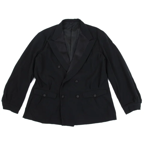 Yohji Yamamoto POUR HOMME Wool Gaba Lapel Switching Check Button Jacket Black S K-162181_001