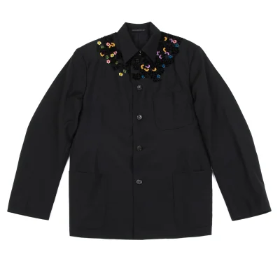 Yohji Yamamoto POUR HOMME Velour Floral Patch Wool Jacket