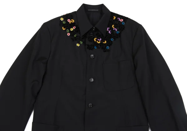 Yohji Yamamoto POUR HOMME Velour Floral Patch Wool Jacket K-162186_002