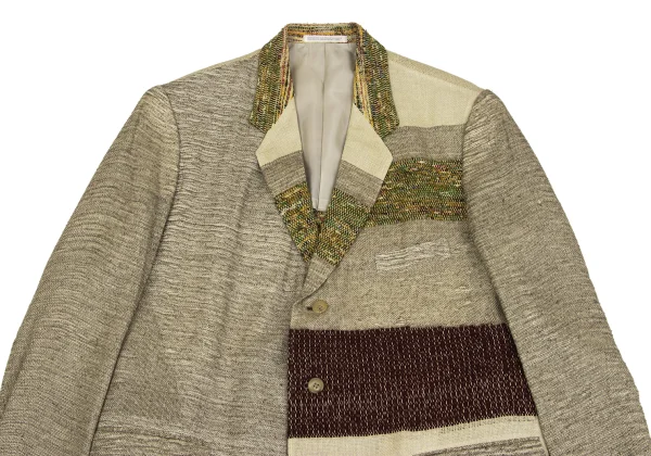 Yohji Yamamoto POUR HOMME Jute Blend Tweed Patchwork Jacket K-162187_002