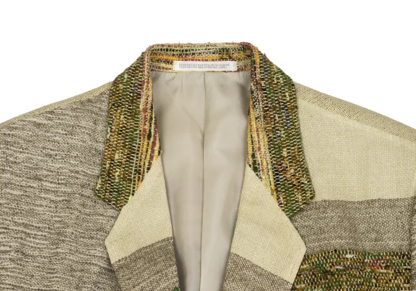 Yohji Yamamoto POUR HOMME Jute Blend Tweed Patchwork Jacket K-162187_003