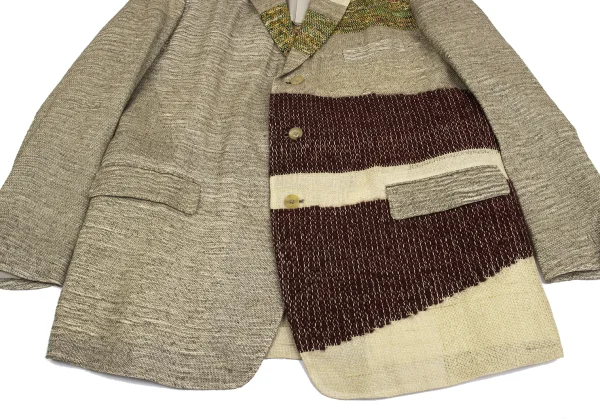 Yohji Yamamoto POUR HOMME Jute Blend Tweed Patchwork Jacket K-162187_009