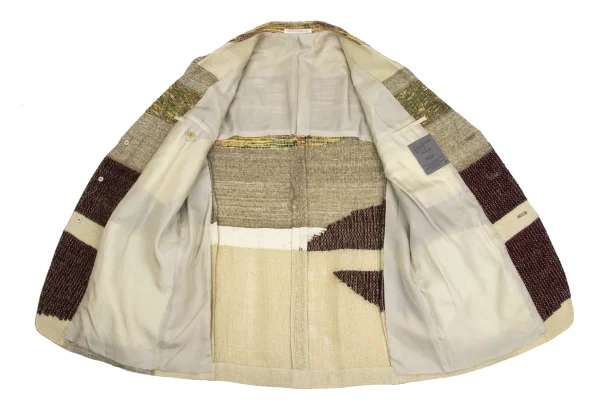 Yohji Yamamoto POUR HOMME Jute Blend Tweed Patchwork Jacket K-162187_011