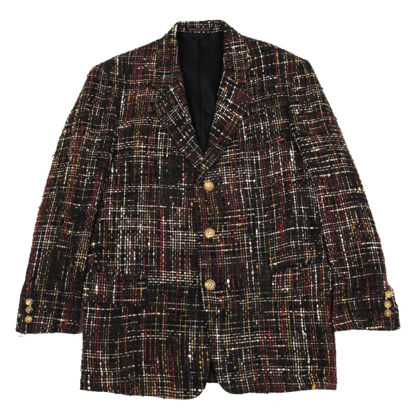 Yohji Yamamoto POUR HOMME Silk Linen Tweed Notch Lapel Jacket Dark Green,Red S K-162188_001