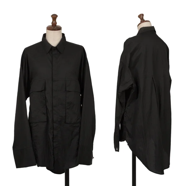 UN3D. Shirring Sleeve Design Pocket Nylon Shirt Black F K-162236_001