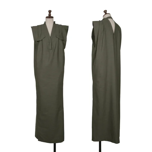 UN3D. Poly Tuck Shoulder Flap Sleeveless Dress Khaki 38 K-162239_001