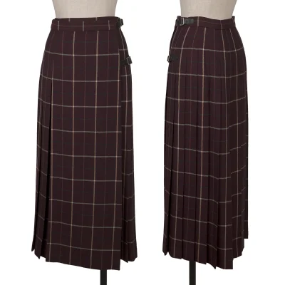 MARGARET HOWELL Wool Check Pleats Wrap Skirt