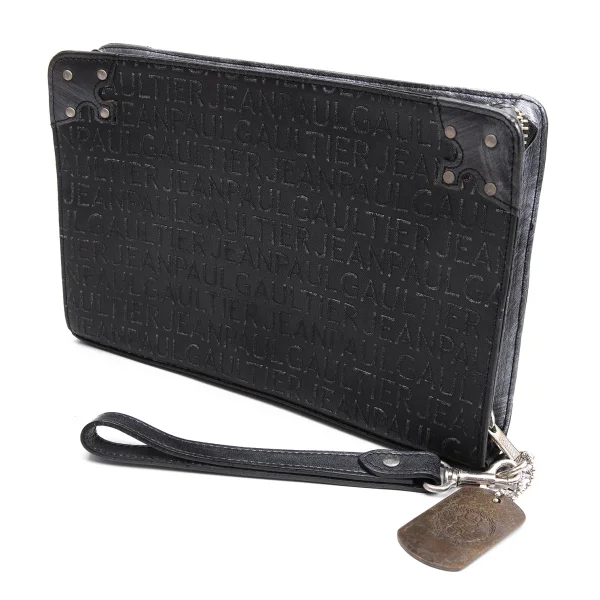 Jean Paul GAULTIER Scratch logo Emboss Clutch Bag Black  K-162263_001