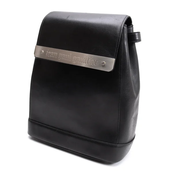 Jean Paul GAULTIER Metal Plate Leather Backpack Black  K-162265_001