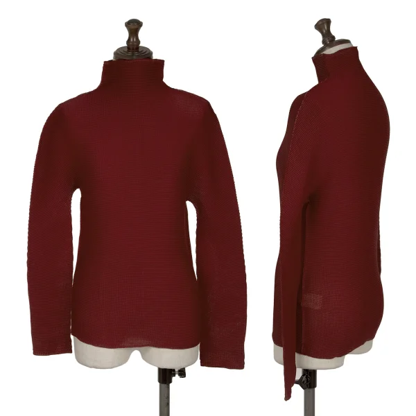 ISSEY MIYAKE me Stretch Pleated High Neck T Shirt Bordeaux Free K-162274_001