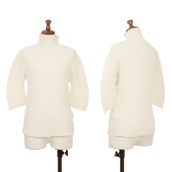 ISSEY MIYAKE me Stretch Pleated High Neck Half Sleeves T-shirt Ivory Free K-162282_001