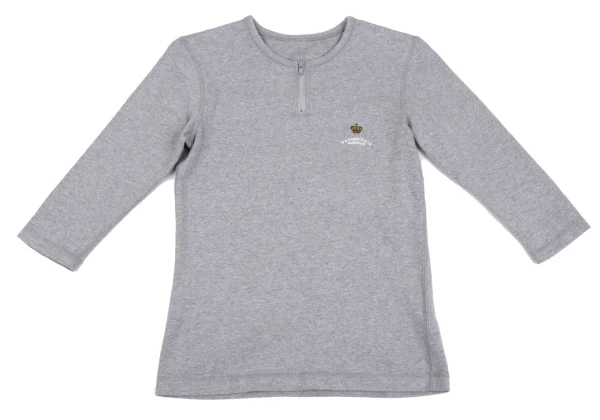 Mademoiselle NON NON Cotton Logo Embroidery Zip Neck 3/4 Sleeve Top K-162285_002
