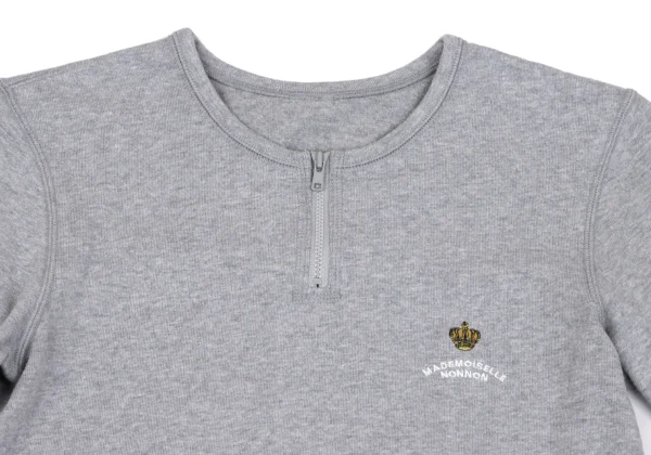 Mademoiselle NON NON Cotton Logo Embroidery Zip Neck 3/4 Sleeve Top K-162285_003