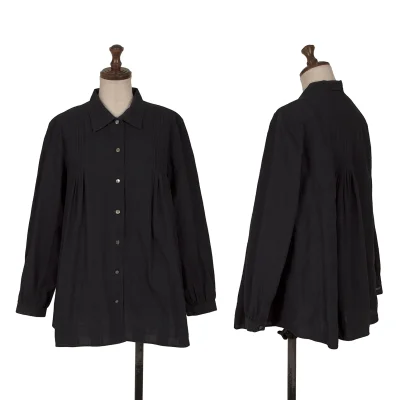 Mademoiselle NON NON Cotton Shadow Check Pin-tuck Design Blouse