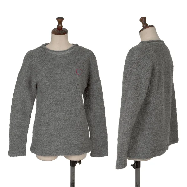 Mademoiselle NON NON Wool Cotton Point Patch Roll Neck Pile Knit Grey 38M K-162294_001