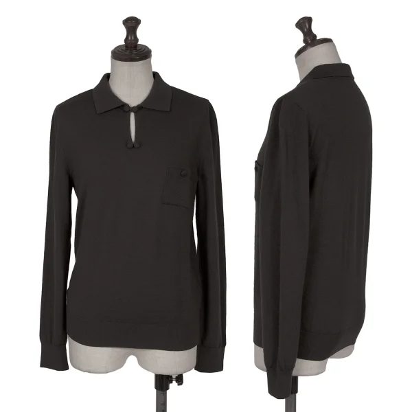 Mademoiselle NON NON Wool Patch Pocket Polo Knit Charcoal 38M K-162295_001