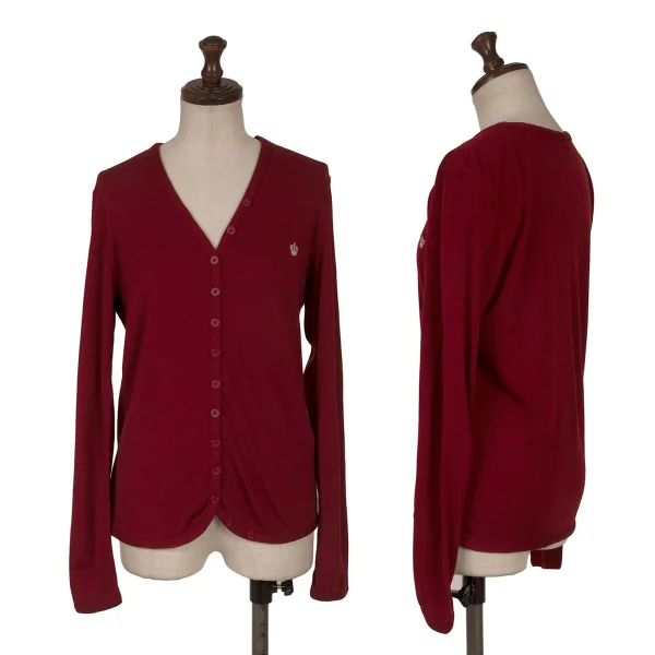Mademoiselle NON NON Wool Crown Embroidery V-Neck Many Button Cardigan Red 40L K-162297_001