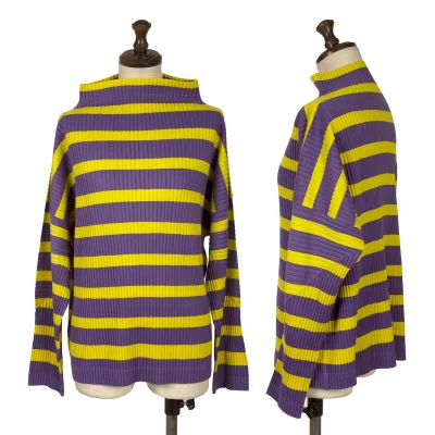 ISSEY MIYAKE me Stripe Fine Knit Pleated High Neck T Shirt