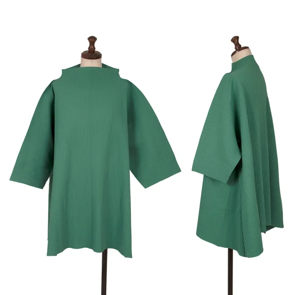 ISSEY MIYAKE me Fine Knit Pleated Half Sleeve T Shirt Green Free K-162302_001