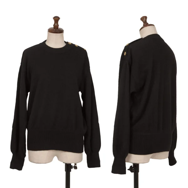 GIVENCHY TRICOT Wool Shoulder Button Knit Sweater Black S-M K-162313_001