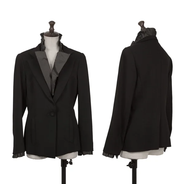 HIROKO KOSHINO Striped Frill Detachable Wool Jacket Black 38 K-162314_001