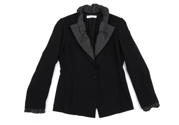 HIROKO KOSHINO Striped Frill Detachable Wool Jacket K-162314_002