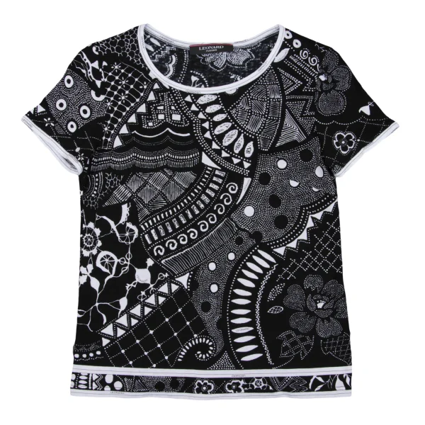 LEONARD Cotton Geometric Print T-shirt Black,White 38 K-162317_001