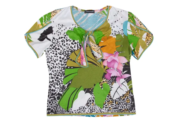 LEONARD Botanical Printed Bowtie Neck Short Sleeves T-shirt K-162318_002