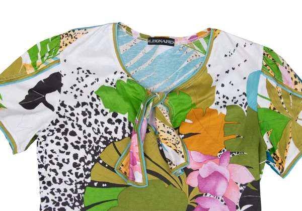 LEONARD Botanical Printed Bowtie Neck Short Sleeves T-shirt K-162318_003