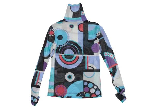 LEONARD SPORT Multi Dot Shirring Sleeve Mesh Turtleneck Top K-162319_011