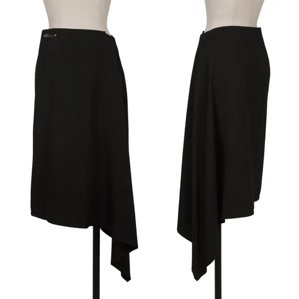 Y's Wool Gaba Asymmetry Wrap Skirt Black 3 K-162327_001