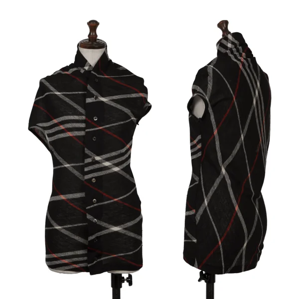 Y's Button Design Argyle Sleeveless Knit Top Black 3 K-162328_001