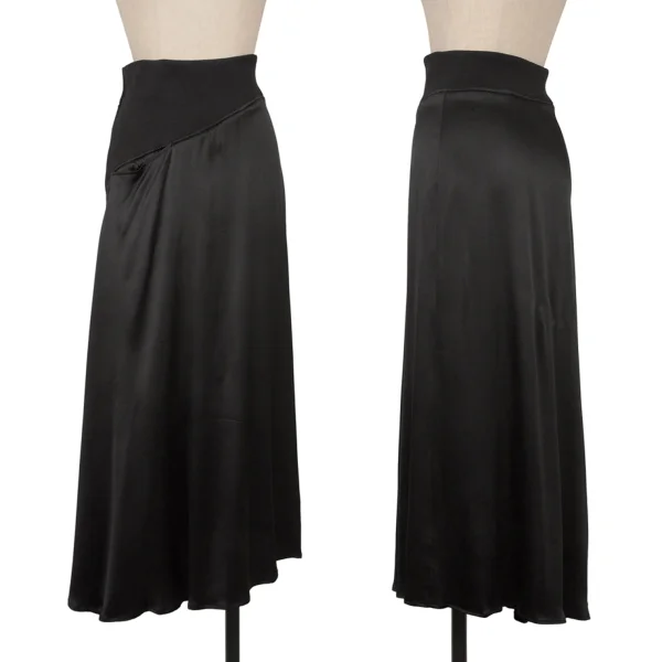 Yohji Yamamoto NOIR Silk Ribbed Asymmetry Skirt Black 2 K-162332_001