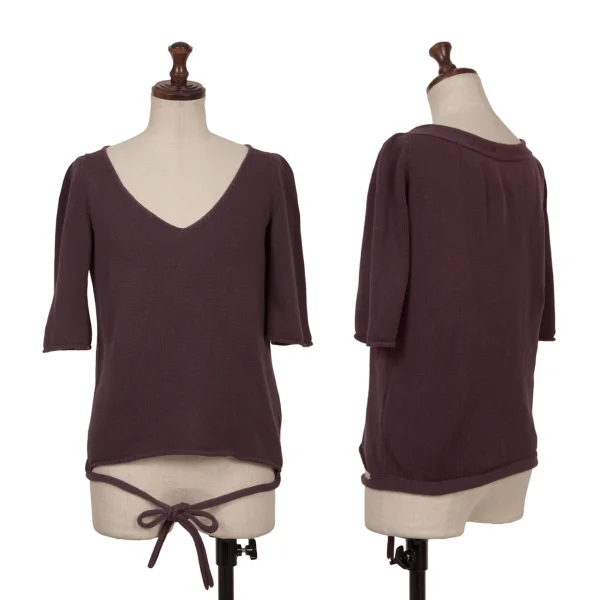 Yohji Yamamoto NOIR Cotton String Hem V-neck Knit Top Bordeaux 3 K-162335_001