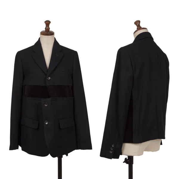 COMME des GARCONS Cut Off Melton Wool Velour Switching Jacket Navy XS K-162344_001