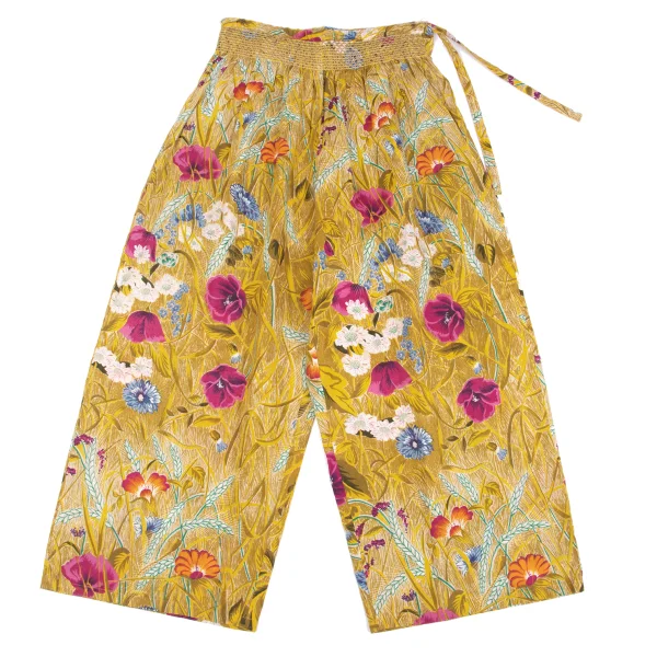 KENZO Cotton Linen Floral Printed Side Drawstring Wide Pants Yellow,Multi-Color M K-162349_001